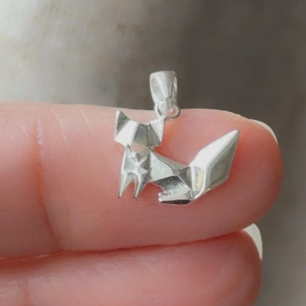 Sterling Silver Dainty Origami Fox Pendant